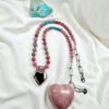 Brazilian Rhodonite Chunky Heart Pendant Necklace