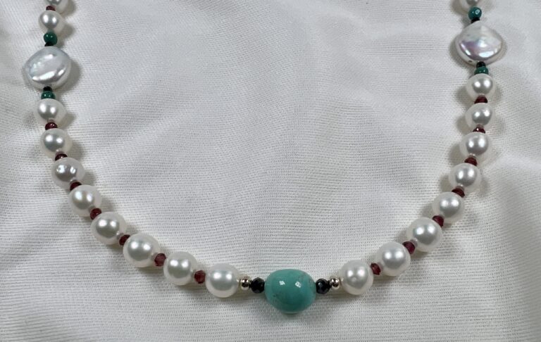 freshwater pearls with Kingman turquoise