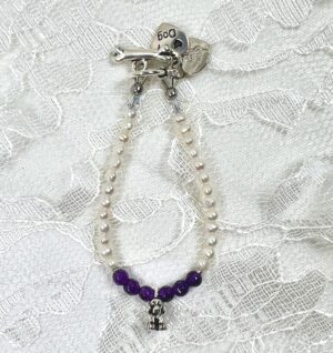 cultured pearls with amethyst and puppy dog charm bracelet for a child.