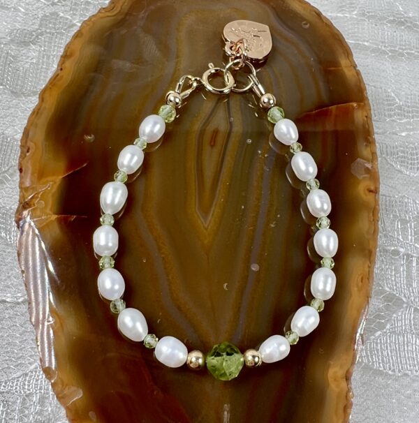 FullSizeRender August Birthstone Peridot and Pearl Bracelet for children