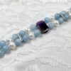 Chunky Aquamarine and Pearls Double Bracelet with Amethyst Cabochon Focal