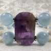 Chunky Aquamarine and Pearls Double Bracelet with Amethyst Cabochon Focal