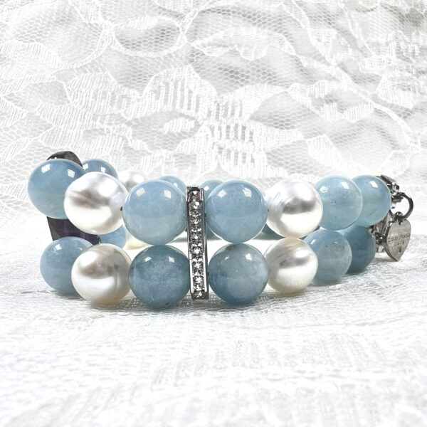 IMG_6203 Chunky Aquamarine and Pearls Double Bracelet with Amethyst Cabochon Focal
