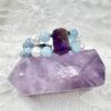 Chunky Aquamarine and Pearls Double Bracelet with Amethyst Cabochon Focal