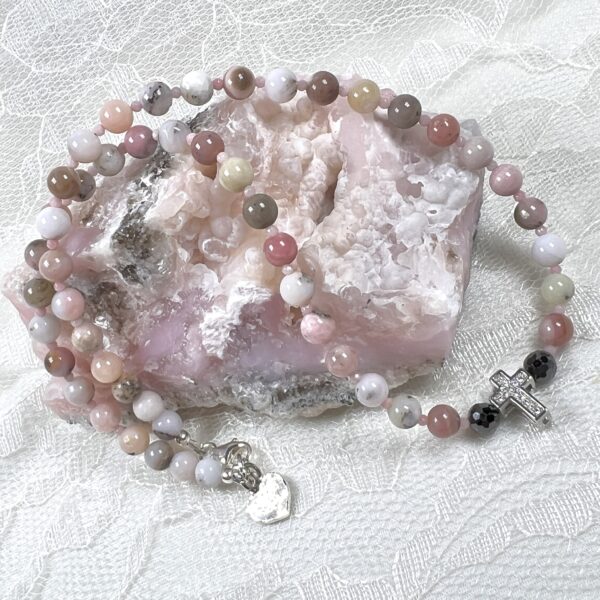 Peruvian Pink Opal Cross Pendant Necklace
