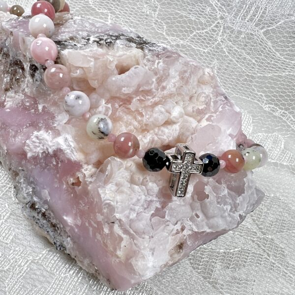 Peruvian Pink Opal Cross Pendant Necklace
