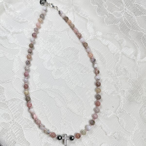 Peruvian Pink Opal Cross Pendant Necklace
