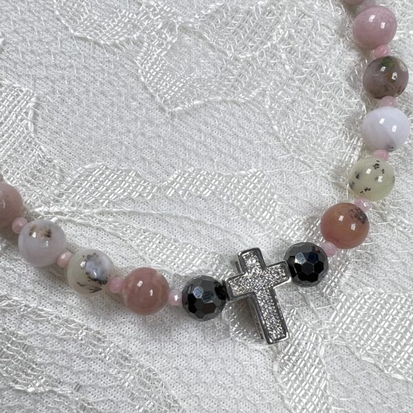 Peruvian Pink Opal Cross Pendant Necklace