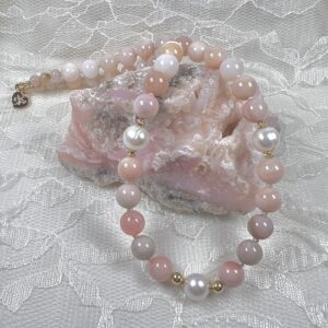 10mm Common Pink Opal and Pearl Necklace