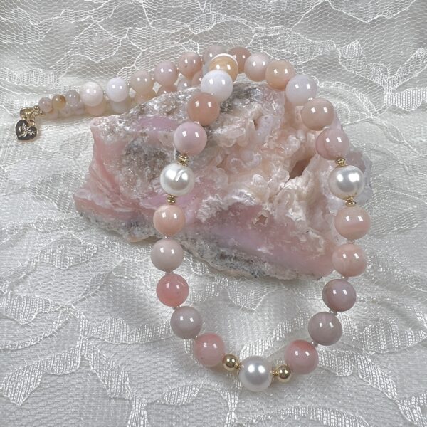 10mm Common Pink Opal and Pearl Necklace