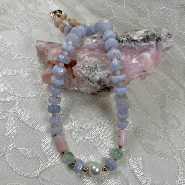Blue Lace Agate Pearl Focal Choker Necklace