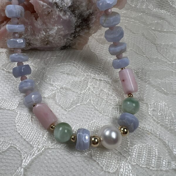 Blue Lace Agate Pearl Focal Choker Necklace