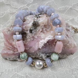 Blue Lace Agate Pearl Focal Choker Necklace