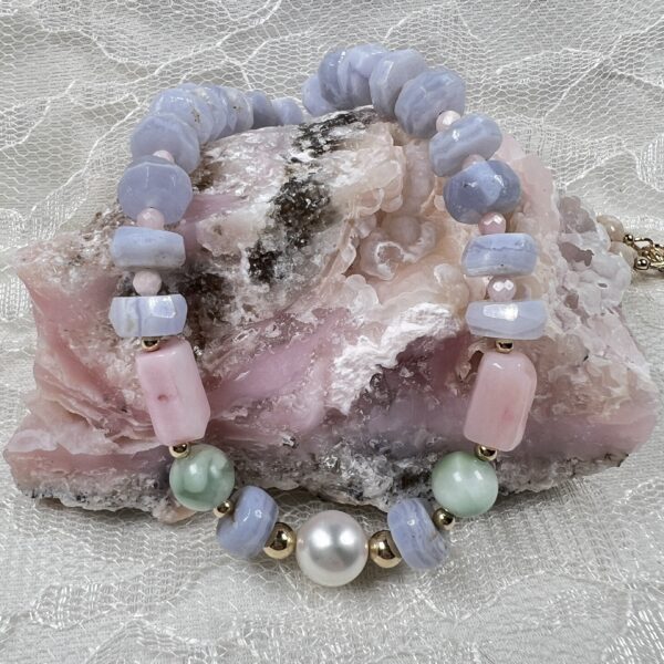 Blue Lace Agate Pearl Focal Choker Necklace