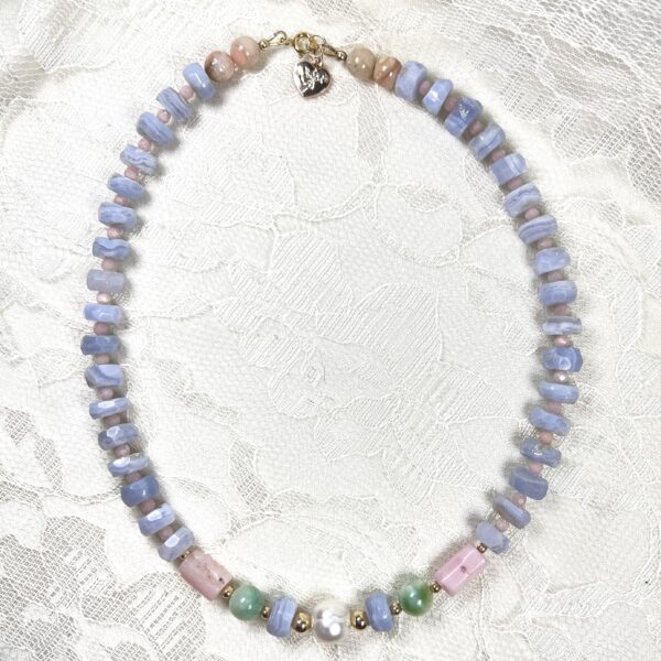 Blue Lace Agate Pearl Focal Choker Necklace