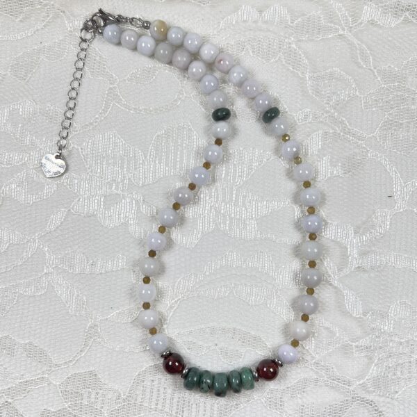 White Jade and Emerald Rondelle Necklace