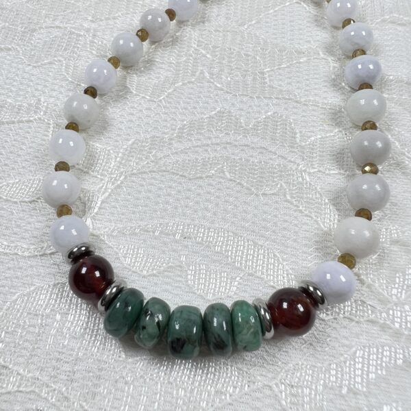 White Jade and Emerald Rondelle Necklace