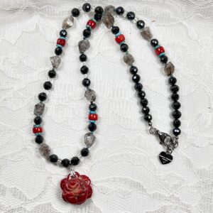 Carved Coral Rose Focal Necklace