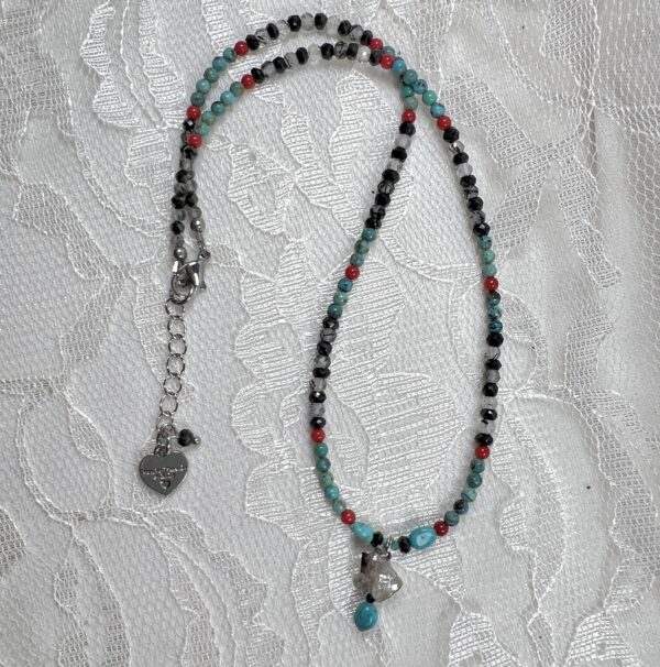 Tourmaline Blade In Herkimer Diamond Focal Necklace