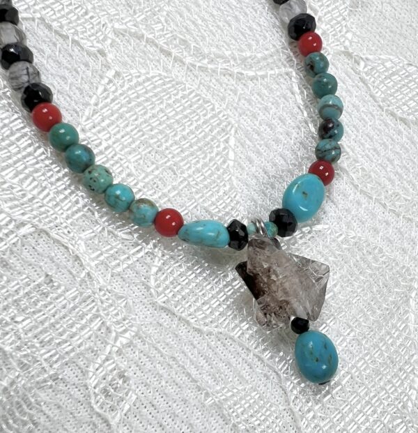 Tourmaline Blade In Herkimer Diamond Focal Necklace