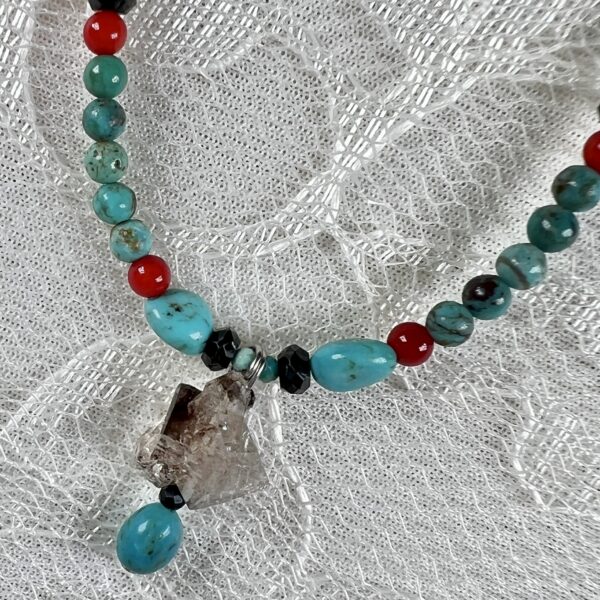 Tourmaline Blade In Herkimer Diamond Focal Necklace