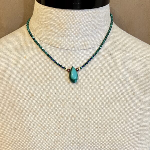 IMG_6885 Blue Chrysocolla Malachite Tear Drop Pendant Necklace