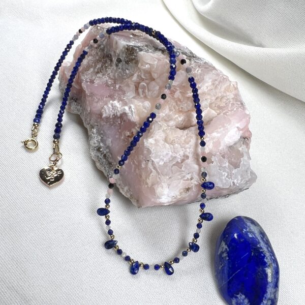 Tiny Lapis Dancers Necklace faceted lapis drops