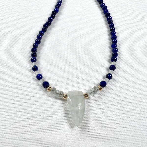 IMG_6843 Mossy Aquamarine Blade and Lapis Lazuli Necklace