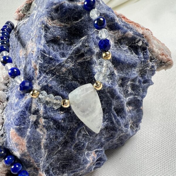 IMG_6846 Mossy Aquamarine Blade and Lapis Lazuli Necklace
