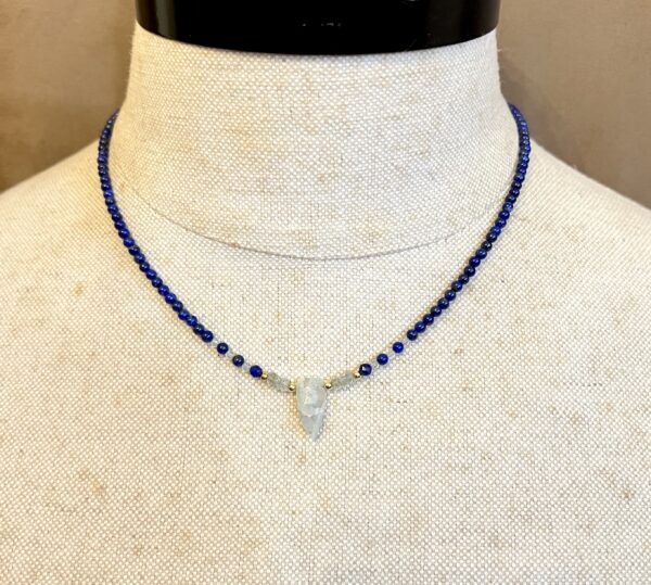 IMG_6847 Mossy Aquamarine Blade and Lapis Lazuli Necklace