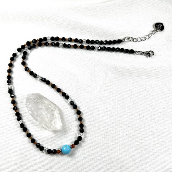 IMG_6861 Faceted Black Tourmaline Holds The Turquoise And More Necklace