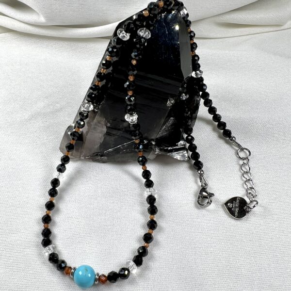 IMG_6865 Faceted Black Tourmaline Holds The Turquoise And More Necklace