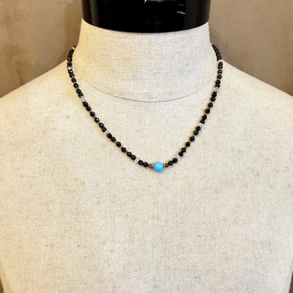 IMG_6868 Faceted Black Tourmaline Holds The Turquoise And More Necklace
