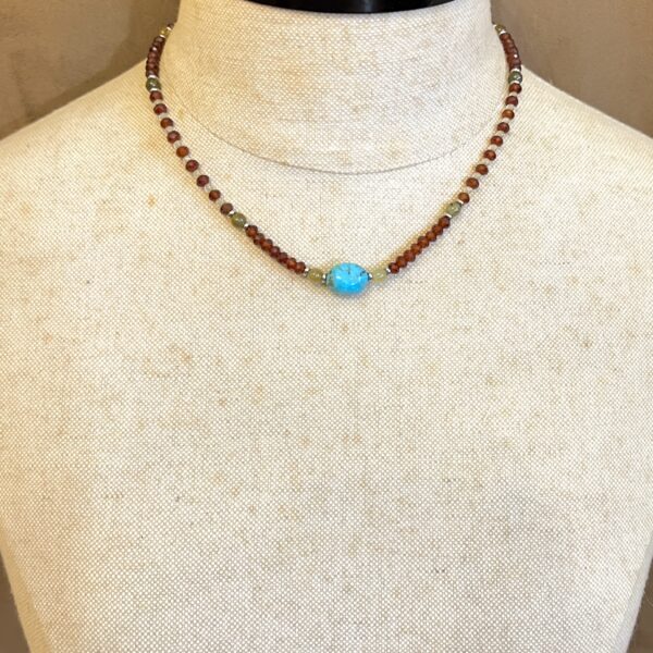 IMG_6923 Hessonite Garnet Loves Turquoise Necklace