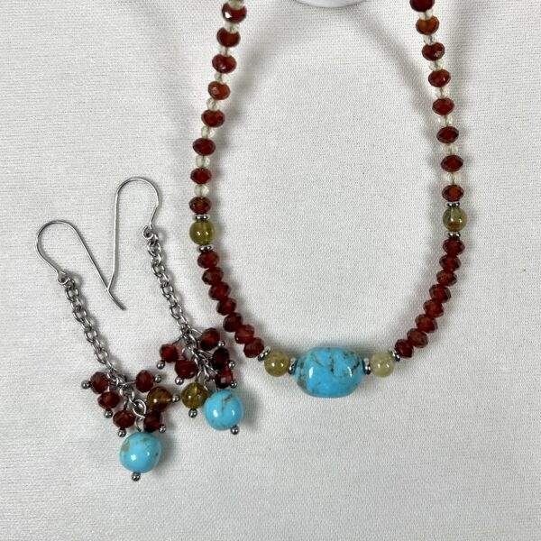 IMG_6955 Hessonite Garnet Loves Turquoise Necklace